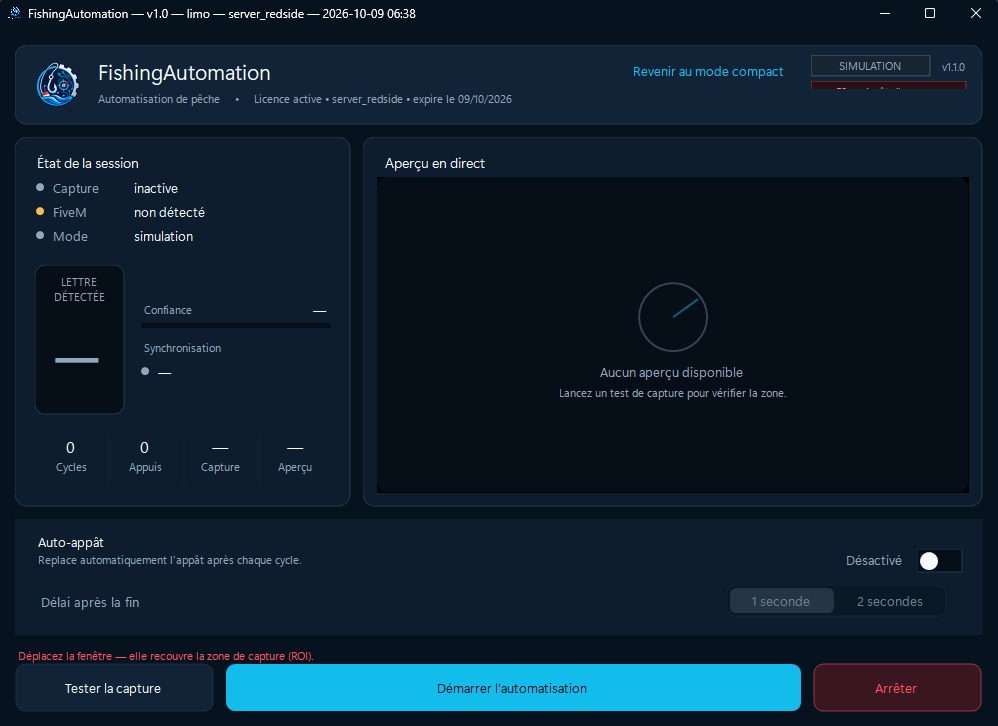 Interface réelle de FishingAutomation
